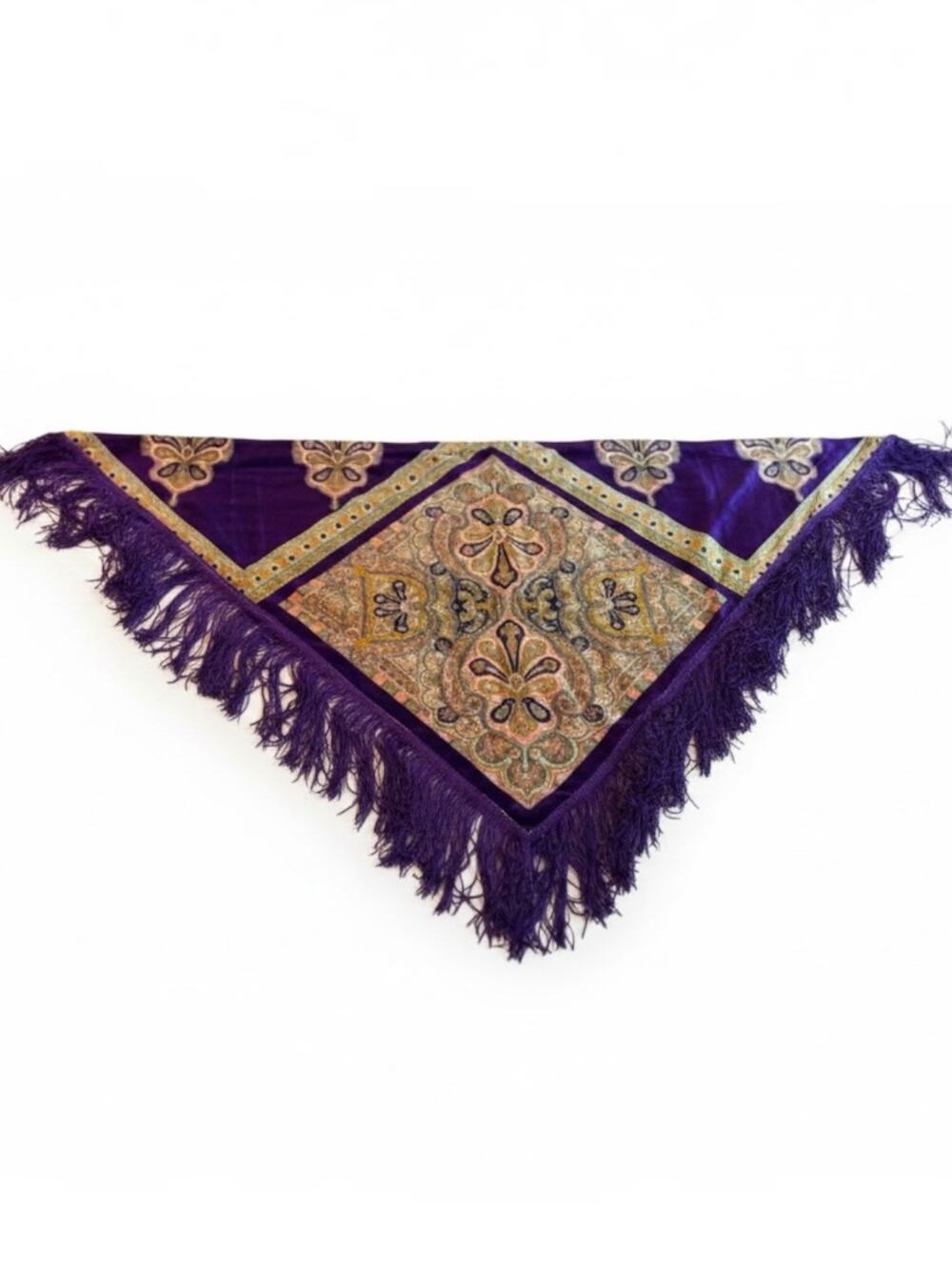 Vintage Purple Paisley Fringe Scarf Shawl 55" Boho Retro Floral - Picture 2 of 11
